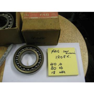 FAG  1208 K  Bearing. 40mm ID, 80mm OD x 18mm  wide.Double row self aligning.